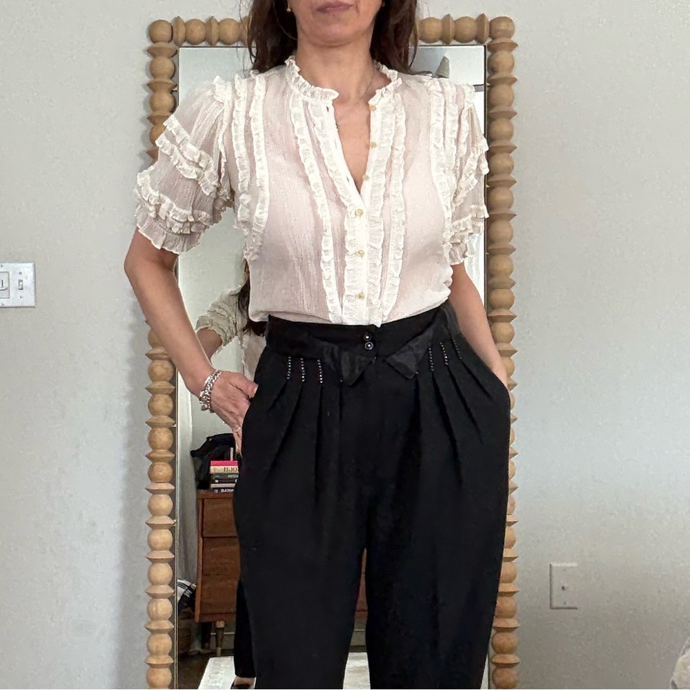 Rebecca Taylor Ivory Ruffle-Trim Button Blouse - Picture 2 of 10